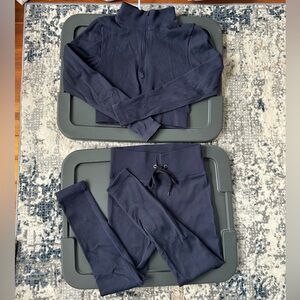 Navy Blue Ribbed Activewear Set